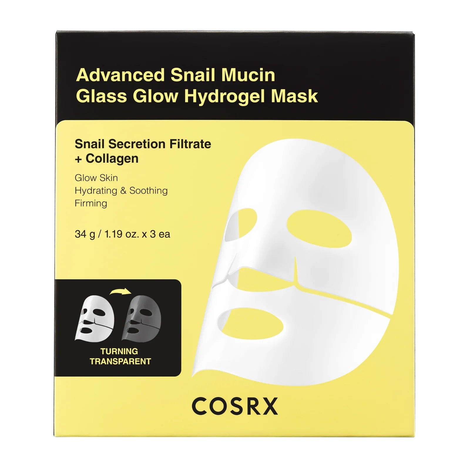 Advanced Snail Mucin Glass Glow Hydrogel Mask 3 st
